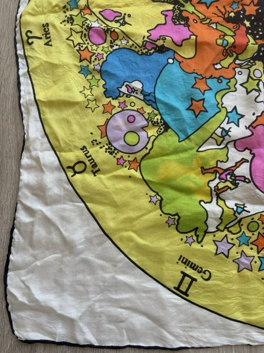 Vtg Peter Max Zodiac Astrology Silk Scarf 26” x 26” 60s Psychedelic Hippie